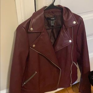 Maroon leather jacket - forever 21